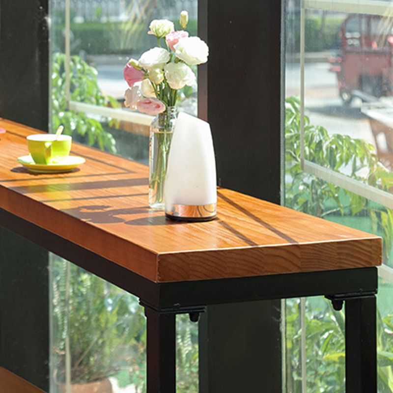 Modern Metal Base Bar Table Black Iron Solid Wood Patio Bar Table