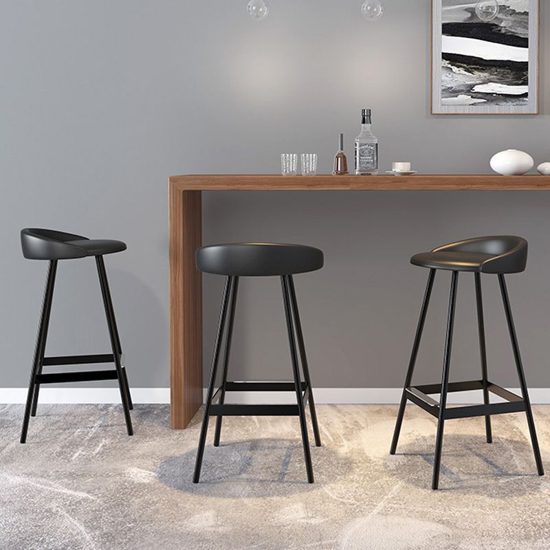Industrial Metal Barstool Low Back Faux Leather Cushion in Matte Finish for Indoor