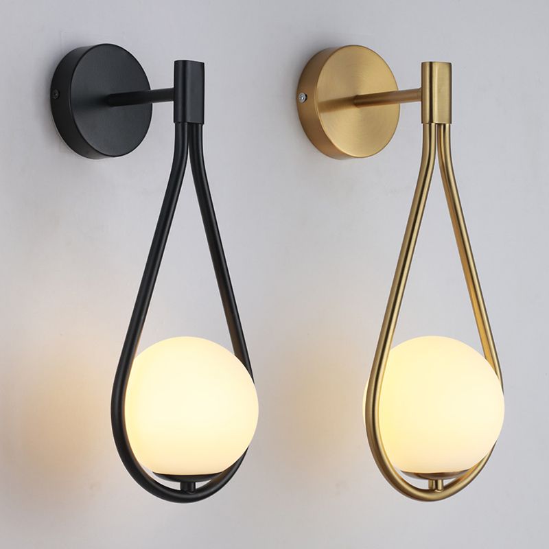Modern Globe Wall Lamp White Glass 1 Light Wall Light for Bedroom Corrid