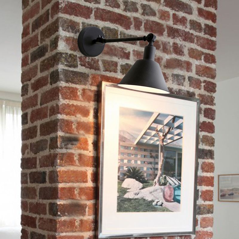 Cone Metal Wall Hanging Light Industrial Style 1 Light Bedroom Sconce Lamp in White/Black
