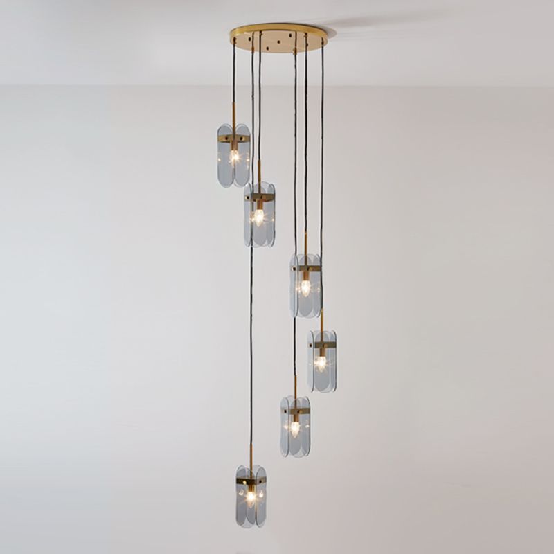Minimalist Oval Panel Multi Light Pendant Glass Staircase Hanging Lighting Fixture