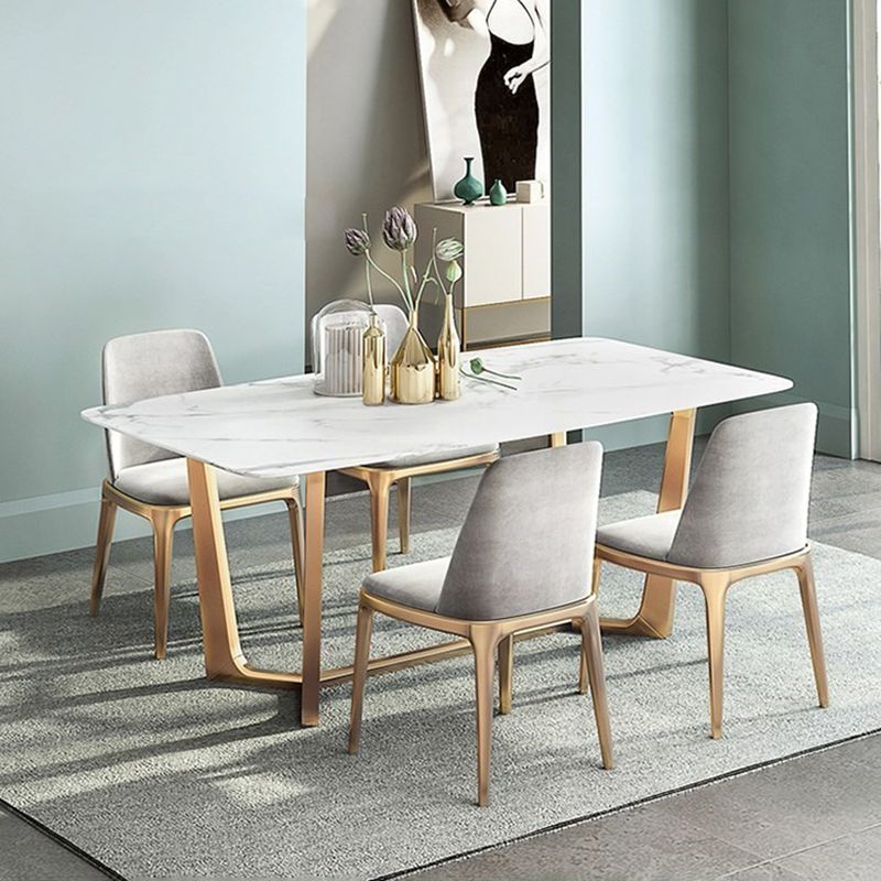 Traditional Luxury Dining Table Sintered Stone Table with Gold Frame for Home