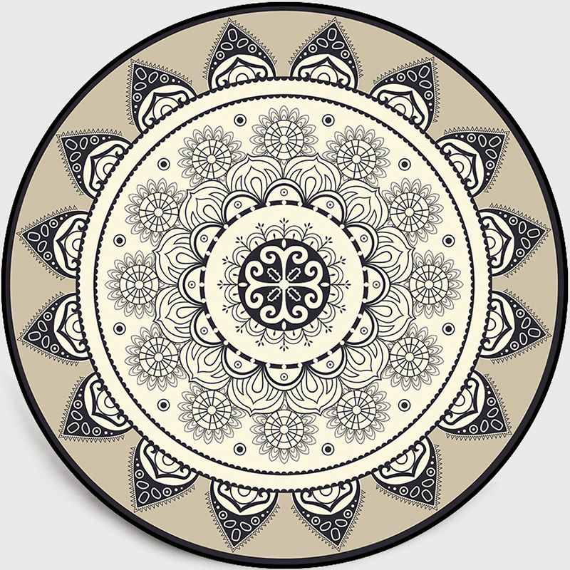 Moroccan Style Sunflower Rug Grey-Black Synthetics Carpet Washable Anti-Slip Backing Stain Resistant Rug for Family Room