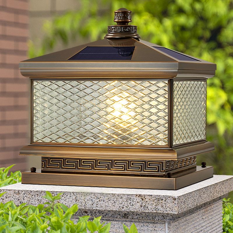 Rectangular Shape Metal Solar Pillar Lamp Modern 1-Light Outdoor Waterproof Light