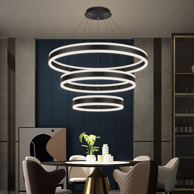 Modern Black Chandelier Multiple Rings Pendant Lighting Fixtures Metal Chandelier