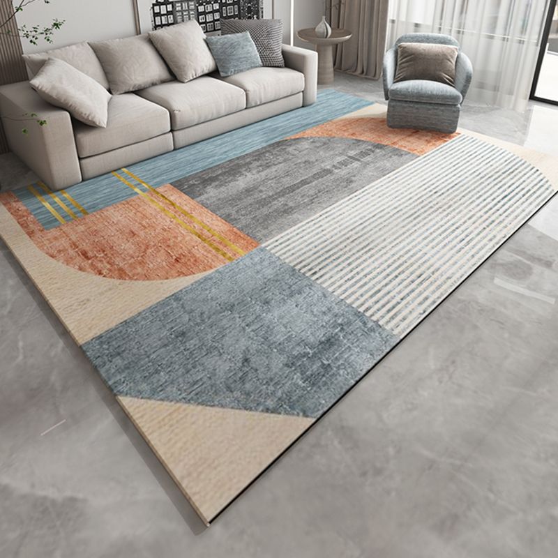 Modern Grey Area Carpet Geometric Pattern Polyester Area Rug Stain Resistant Rug for Living Room