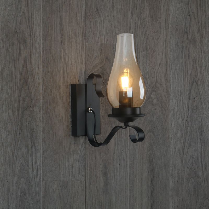 Regular Shape Wall Light Industrial Style Glass 1 Light Wall Lamp in Black
