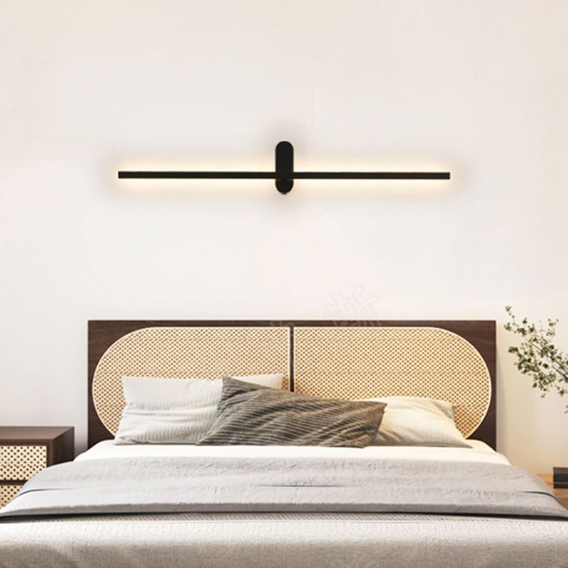 Forma lineal Luz de pared de metal Estilo moderno de 2 luces Luz de pared de pared en negro