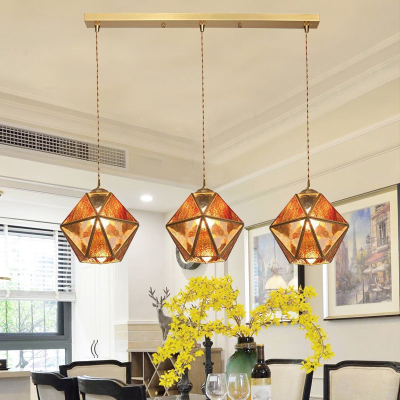 Geometry Shape Hanging Lights Tiffany Style Glass 3 Light Hanging Light Fixtures