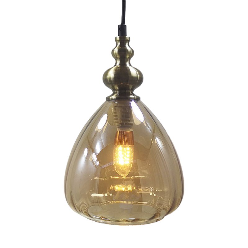 Lámpara colgante del restaurante de sombra piramidal ámbar/transparente/copa de humo bombilla simple de estilo moderno luz colgante