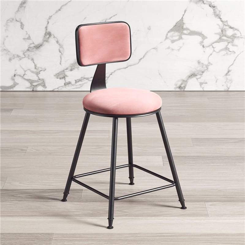 Contemporary Counter Bar Stool Backrest Velvet Bar Stool with Footrest, Iron Base
