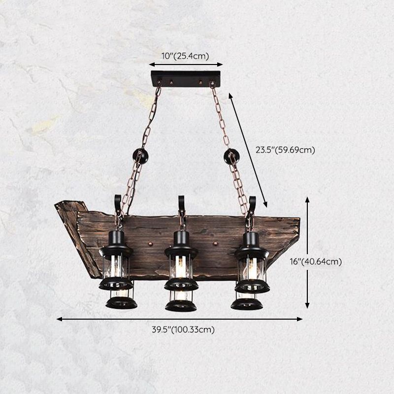 6-Lights Industrial Style Island Pendants Wood Pendant Lights for Dining Room