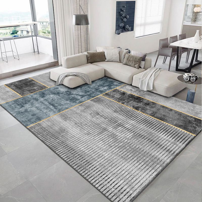 Light Blue Modern Rug Polyester Graphic Rug Non-Slip Backing Rug for Living Room