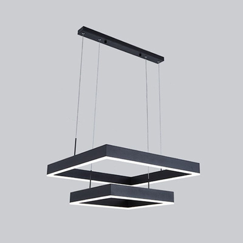 Minimalist Square LED Chandelier Metallic Living Room Suspension Light in Black