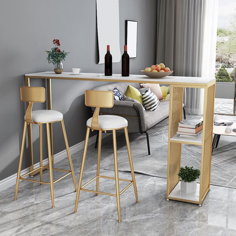 Industrial Style Rectangle Bar Table Faux Marble Double Pedestal Bar Dining Table