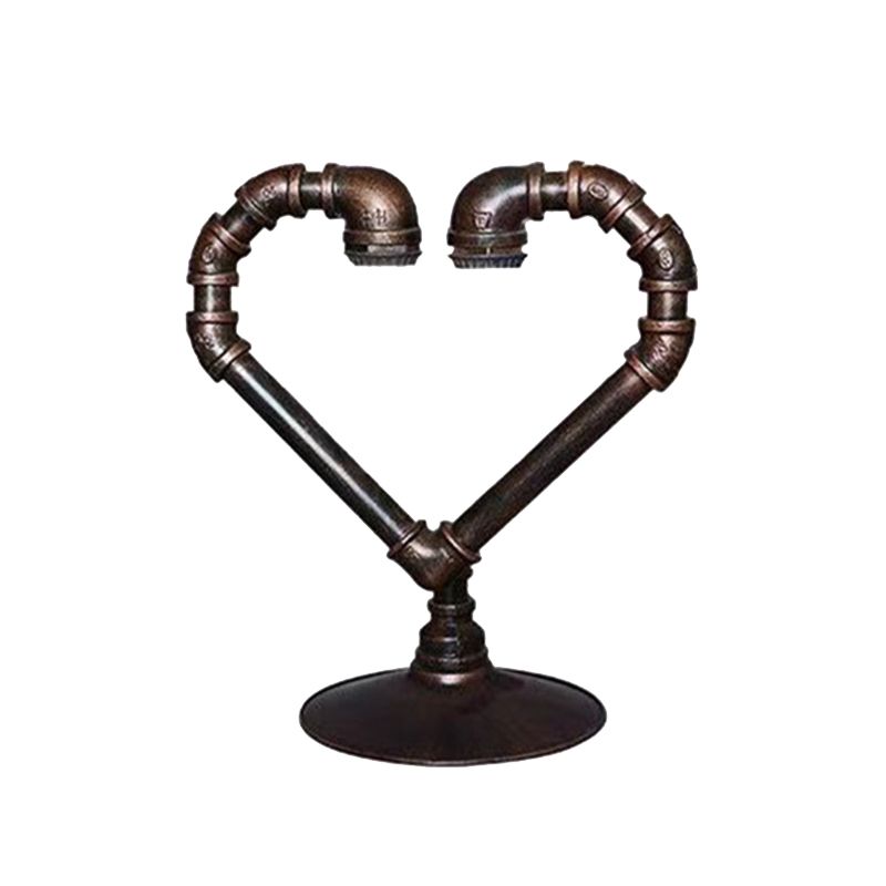 1-Light Wrought Iron Table Lamp Industrial Antiqued Brass Piping Bedroom Night Light