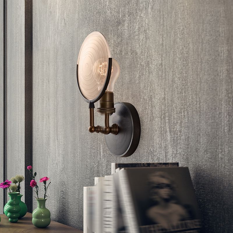 Glass Round Shade Wall Lighting Industrial Style 1 Light Wall Mounted Light Fixture in Black