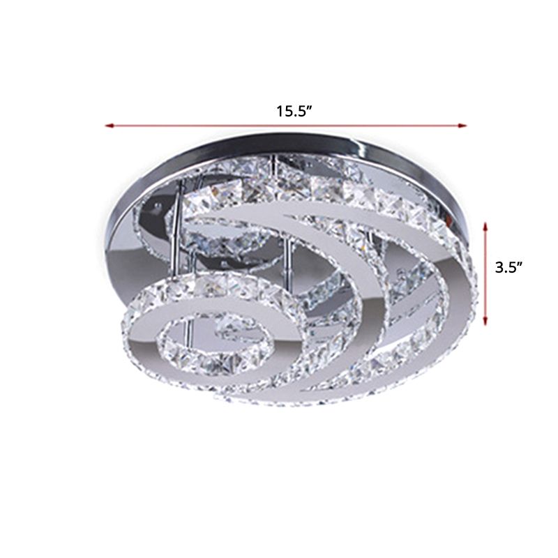 Lámpara de techo Crescent and Sun, moderna lámpara de techo de cristal biselado para dormitorio, montaje semiempotrado en plata
