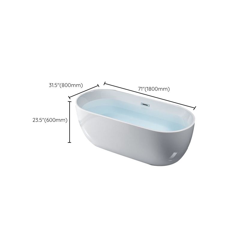 White Stand Alone Bath Modern Oval Soaking Acrylic Back to Wall Bathtub
