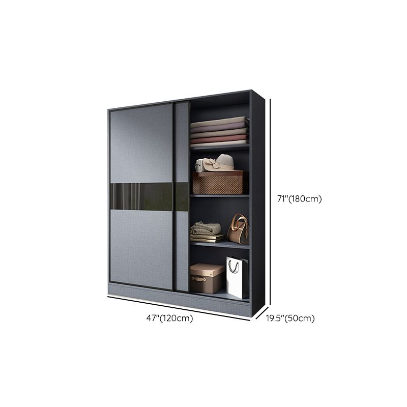 Modern Grey Wardrobe Cabinet Engineered Wood Wardrobe with Garment Rod