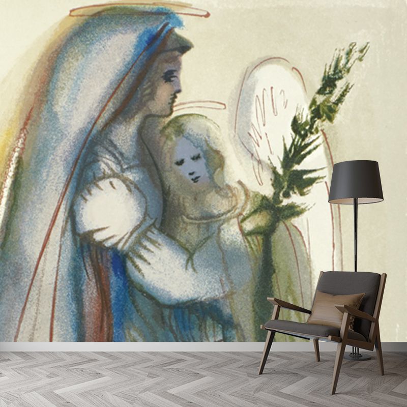 Full Size Lover Wall Mural Decal for Home Religious Wall Covering in Aqua, Waterproof