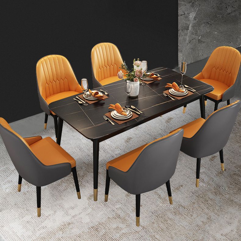Stone Top Dining Table Contemporary Rectangle Table with 4 Black Legs