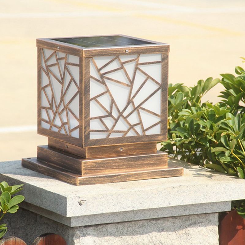 Square Shape Metal Outdoor Light Modern 1 Light Solar Pillar Lamp