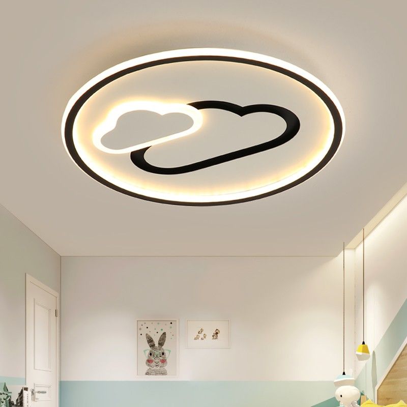 Kids Style Cloud Flush Mount Light Acrylic 16"/19.5" Wide Nursery Ultra-Thin Circle LED Ceiling Lighting in Pink/Blue/Black