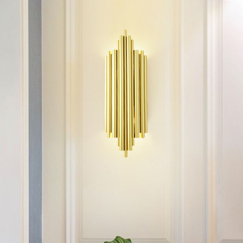 Gold Finish Flute Sconce Lamp Postmodernism 4-Light Metal Wall Mount Light for Living Room