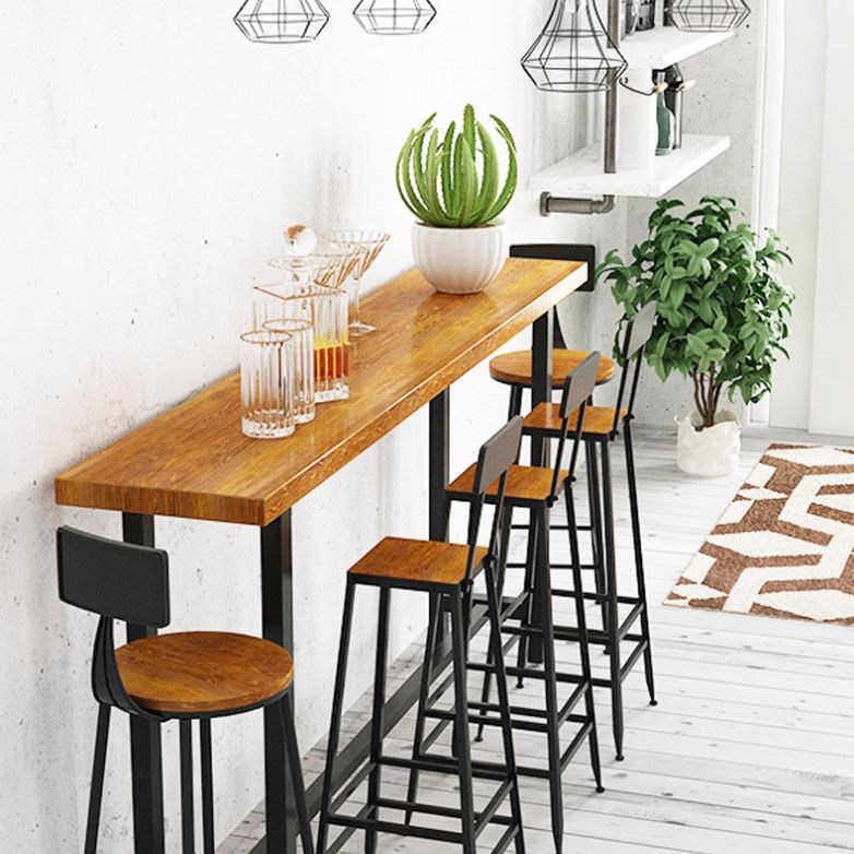 42-inch Height Bar Table Brown Wood Top Metal Base Bistro Table for Coffee Shop