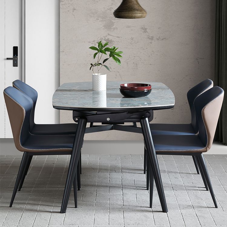 Modern Scalable Dinette Set 1/4/5/7 Pieces Round Blue Sintered Stone Top Dining Table Set