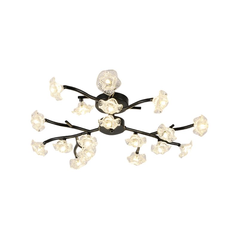 Lumière de plafond de branche moderne avec métal fleuri semi-luxueuse Lumière en noir pour le salon
