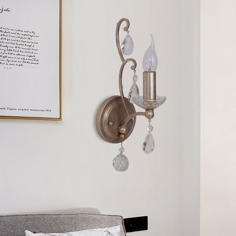 Rost/gealtert Silber 1/2 Lichter Leuchten Leuchte Leuchte Traditionelle Kristall -Kerzen -Wandlampe für Wohnzimmer