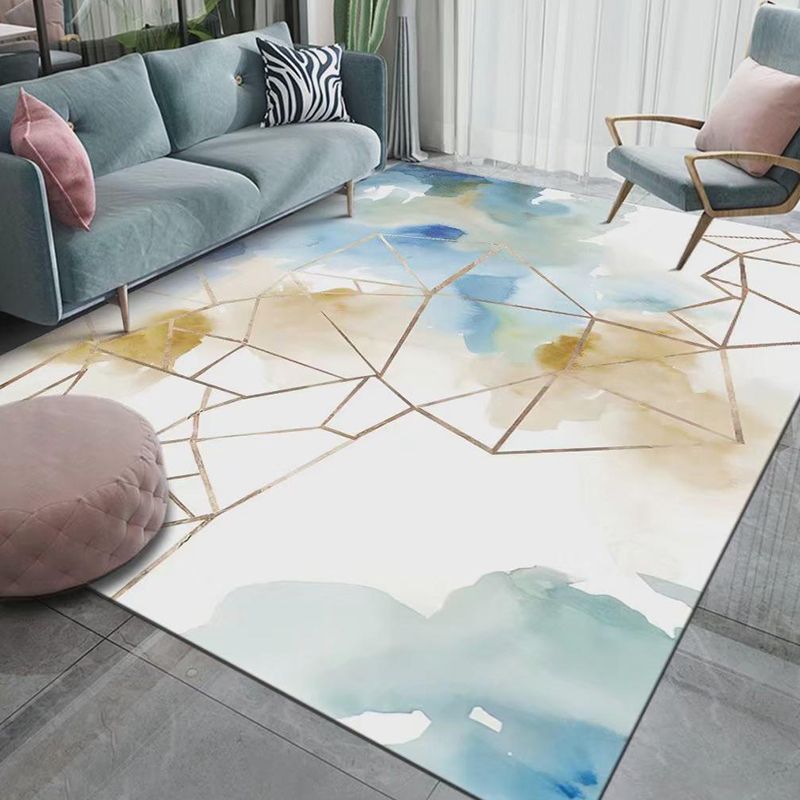 Contemporary Abstract Indoor Rug Trendy Polyester Carpet Non-Slip Backing Rug for Living Room
