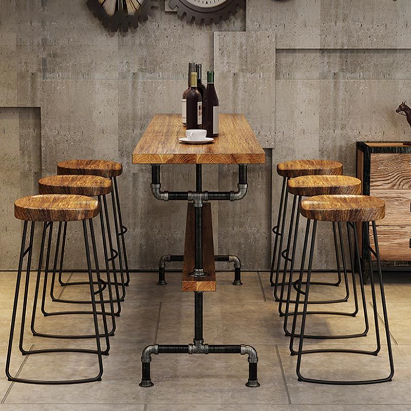 Rectangle Bar Dining Table Contemporary Bar Table with Black Trestle Base