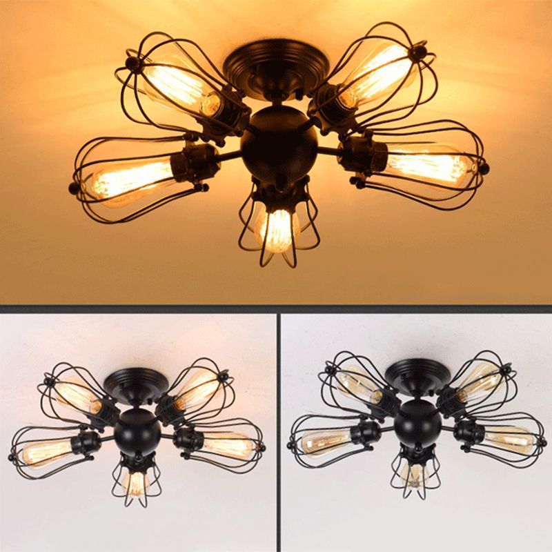 Industrial Style Flush Mount Metal Ceiling Light  in Black for Hallway