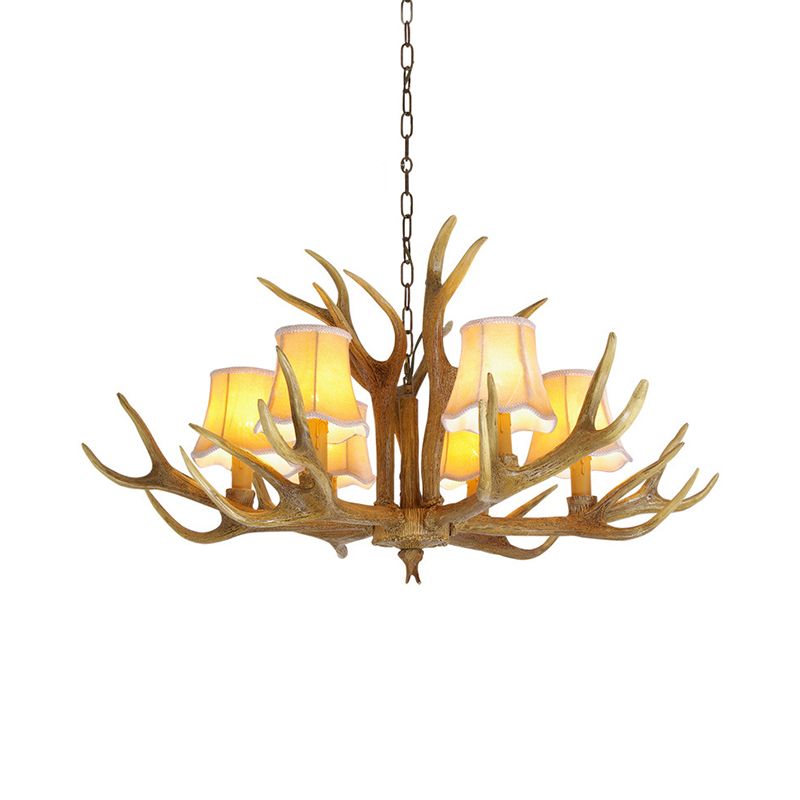 Lampada per goccia di soggiorno conico Resina tradizionale 3/4/5 Bulbi lampadario marrone Luce a sospensione con corna