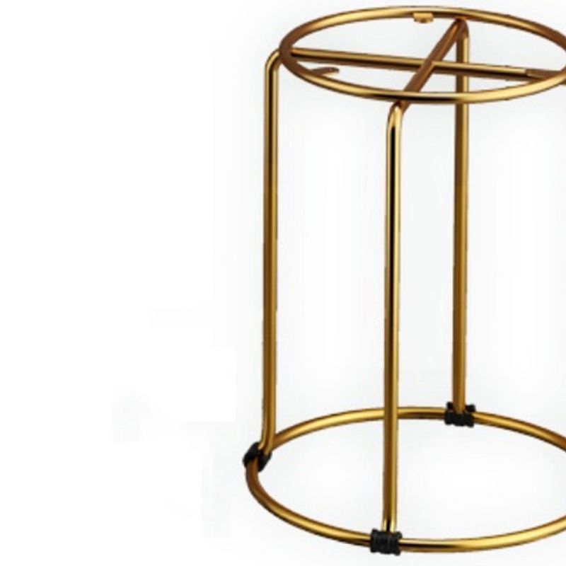 Velvet Upholstered Ottoman Solid Color Round Contemporary Metal Frame Ottoman