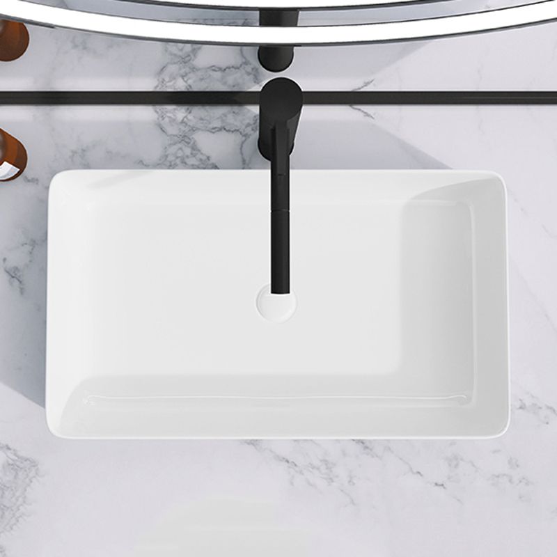 Modern Bathroom Sink Porcelain Rectangular with Drain Assembly and Faucet Vessel Sink