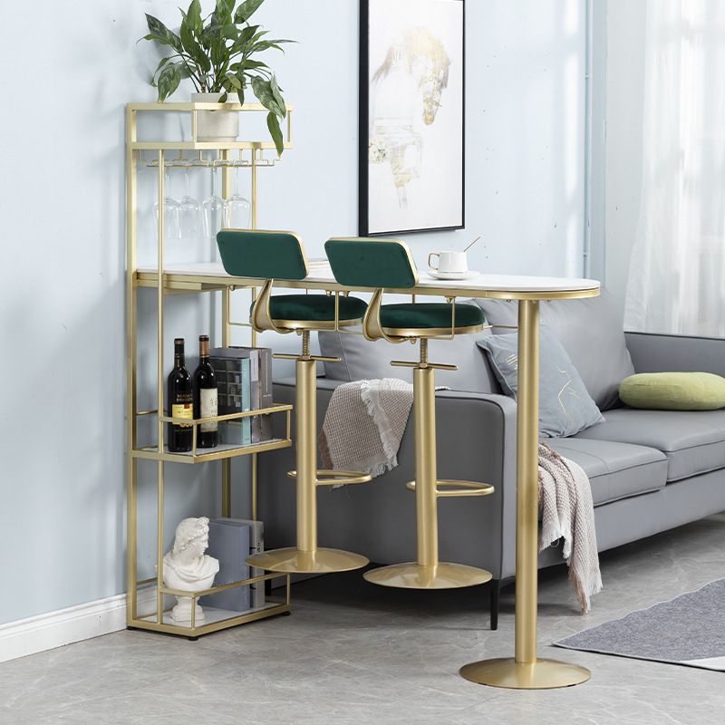 White Stone Indoor Glam Bar Dining Table Iron Double Pedestal Bistro Table with Wine Rack