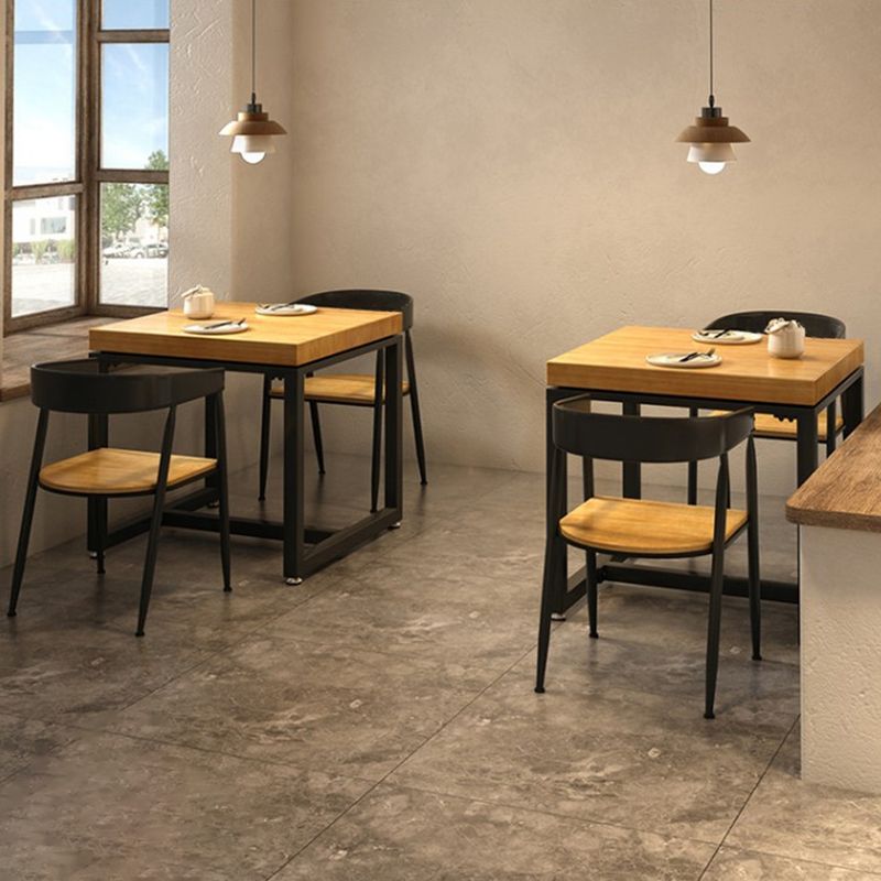 Metal Industrial Square Dining Table Pine Solid Wood Top Table with Trestle Base