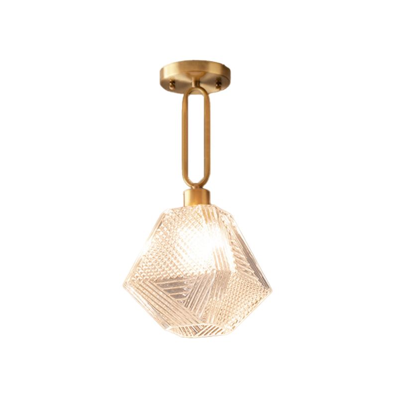 Single Modernism Golden Finish Flush Mount Lighting Unique Glass Ceiling Light