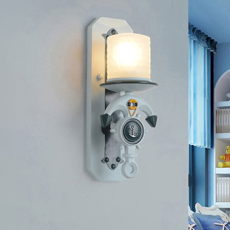 1/2-Head Doorway Wall Lighting Ideas Modern Blue Wall Light with Cylindrical Dimpled Glass Shade