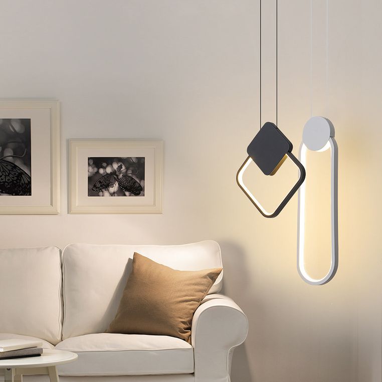 Zwart geometrische LED -hanglamp in modern eenvoudige smeedijzeren plafondlicht met acrylschaduw