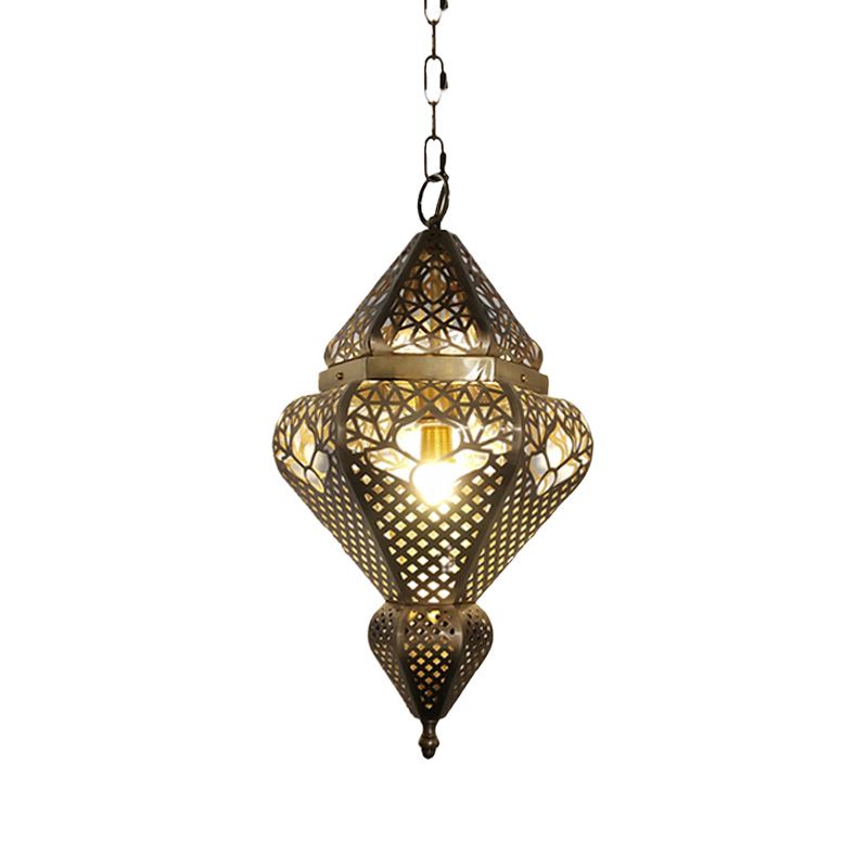 Brass 1 Light Pendant Lamp Traditional Metal Gourd Hanging Light Fixture for Living Room