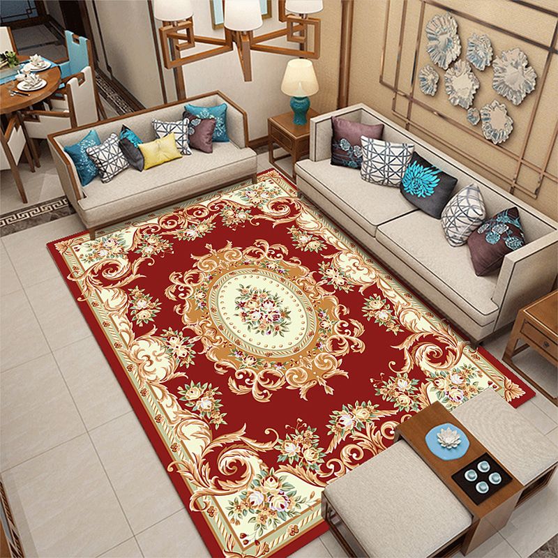 Leisure European Style Carpet Flower Print Area Rug Polyester Non-Slip Carpet for Living Room
