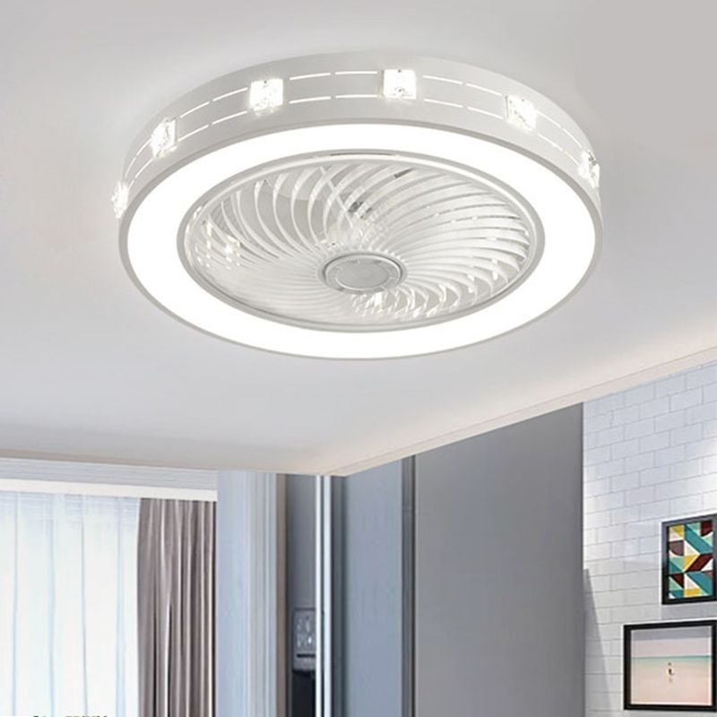 Tel-outs White Round Fan Light LED Contemporary Metal Semi Flush Soffio Light