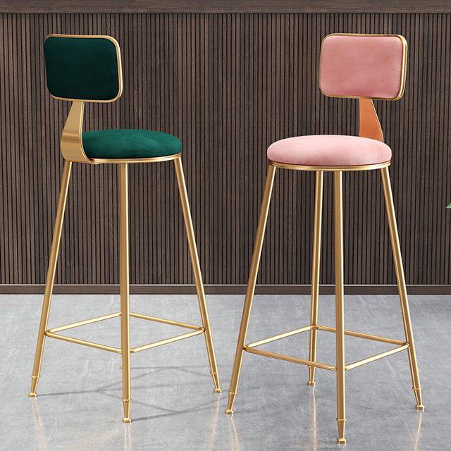 Nordic Backrest Armless Counter Stool Iron Dessert Shop Bar Stool with Pedal and Cushion