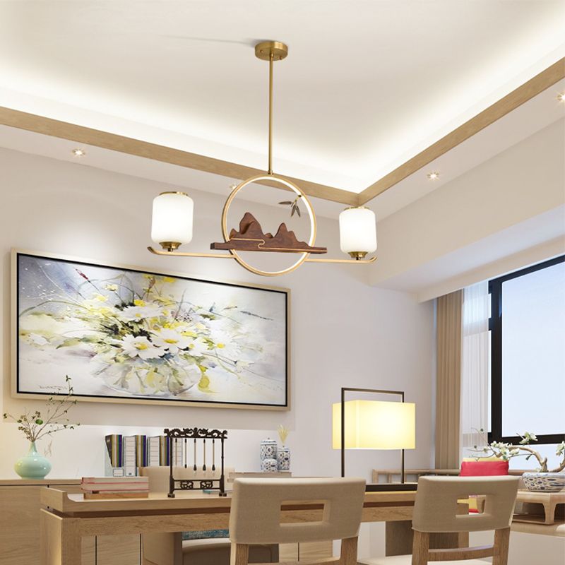 Simplicidad moderna Cilindro Luces de la isla de la isla Luces colgantes de vidrio blanco