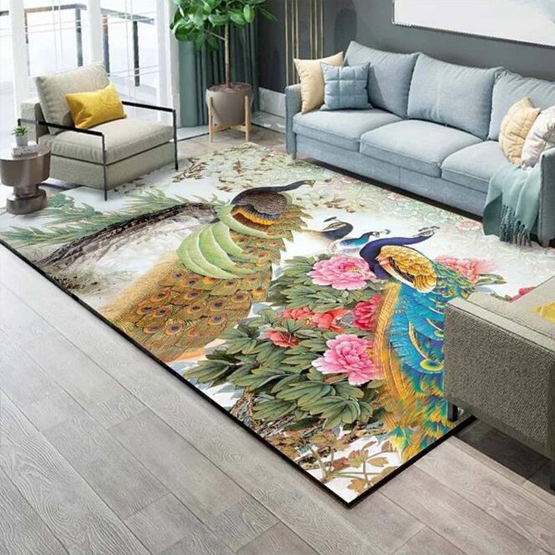 Nordic Bedroom Rug Multi Colored Plant Printed Area Rug Polypropylene Pet Friendly Stain-Resistant Carpet